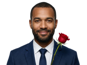 Handsome Black Businessman Holding Red Rose Flower Transparent Background