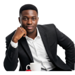 Handsome Black Businessman Thinking Sitting at Desk Transparent Background