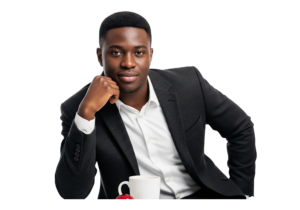 Handsome Black Businessman Thinking Sitting at Desk Transparent Background