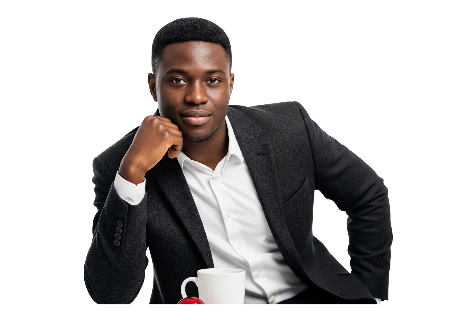 Handsome Black Businessman Thinking Sitting at Desk Transparent Background