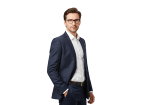 Handsome Businessman in Suit with Glasses Standing Confident Transparent Background