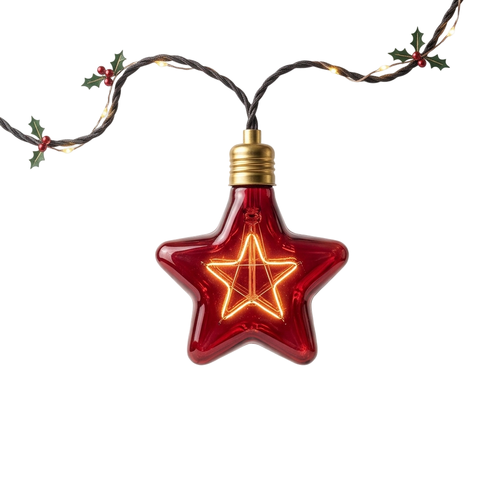 Hanging Red Christmas Star Ornament with Lights