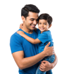 Happy Father Holding Son Embracing Warmly