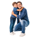 Happy Father and Son Hugging Kneeling