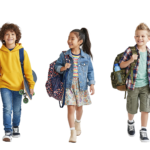Happy Group of Diverse Children Walking with Backpacks Back to School