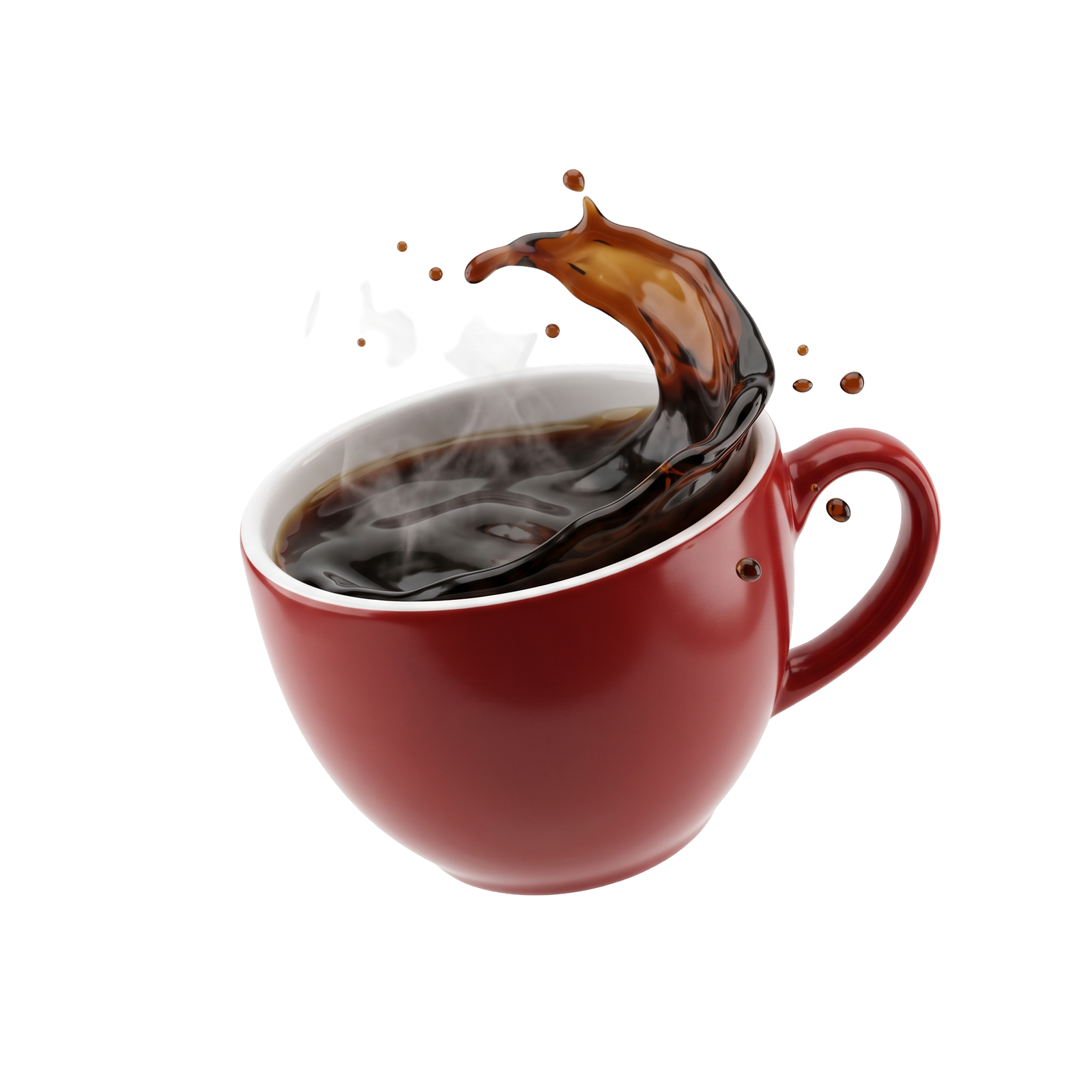 Hot Coffee Splash Red Cup on transparent background