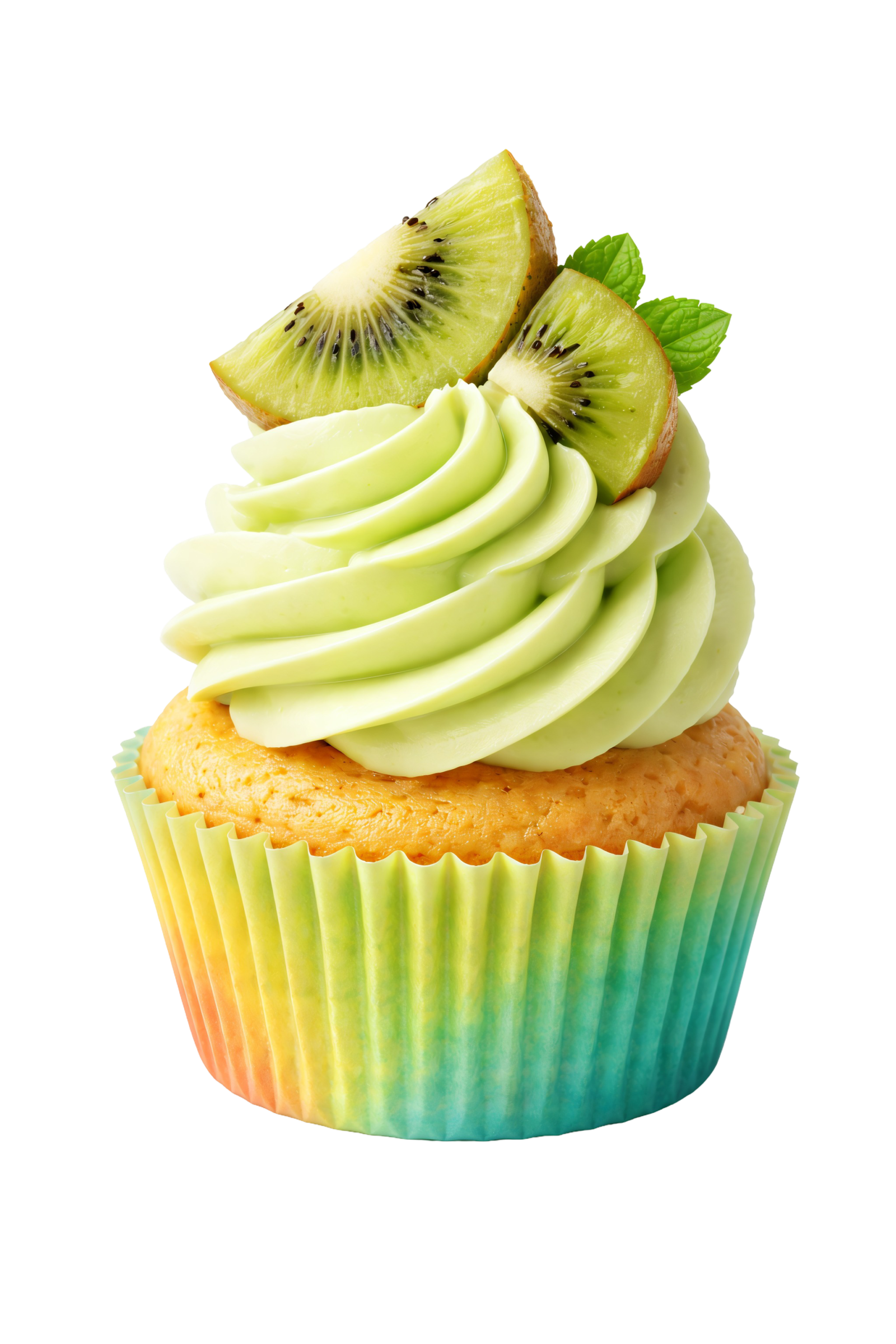 Kiwi Cupcake Dessert with Slices Isolated