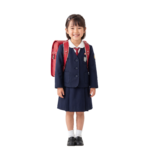 Little Asian Schoolgirl in Uniform with Backpack Transparent Background