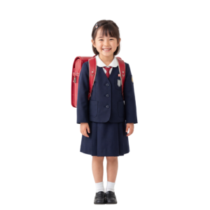 Little Asian Schoolgirl in Uniform with Backpack Transparent Background