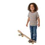 Little Child Standing with Skateboard Sport Transparent Background