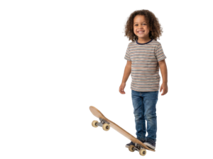 Little Child Standing with Skateboard Sport Transparent Background