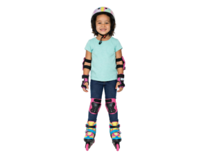 Little Girl in Roller Skates Helmet Safety Gear Transparent Background