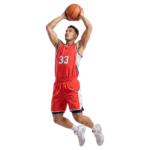 Male basketball player in red jersey jumping