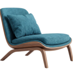 Modern Teal Blue Armchair with Wooden Legs Transparent Background