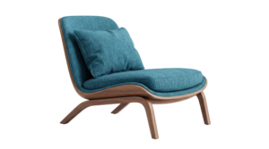 Modern Teal Blue Armchair with Wooden Legs Transparent Background