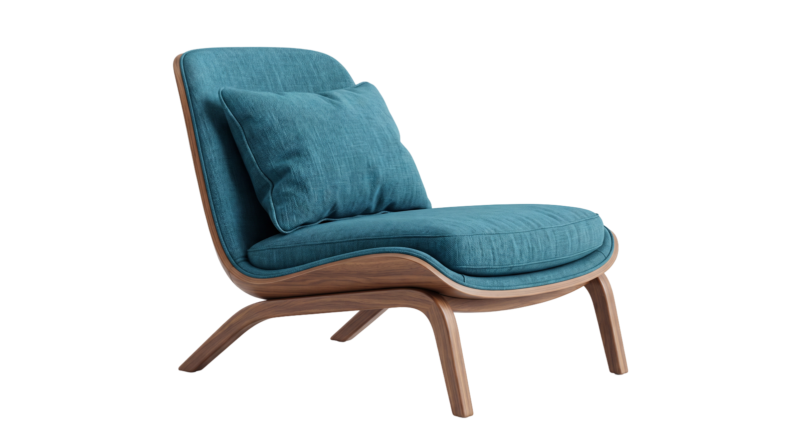 Modern Teal Blue Armchair with Wooden Legs Transparent Background