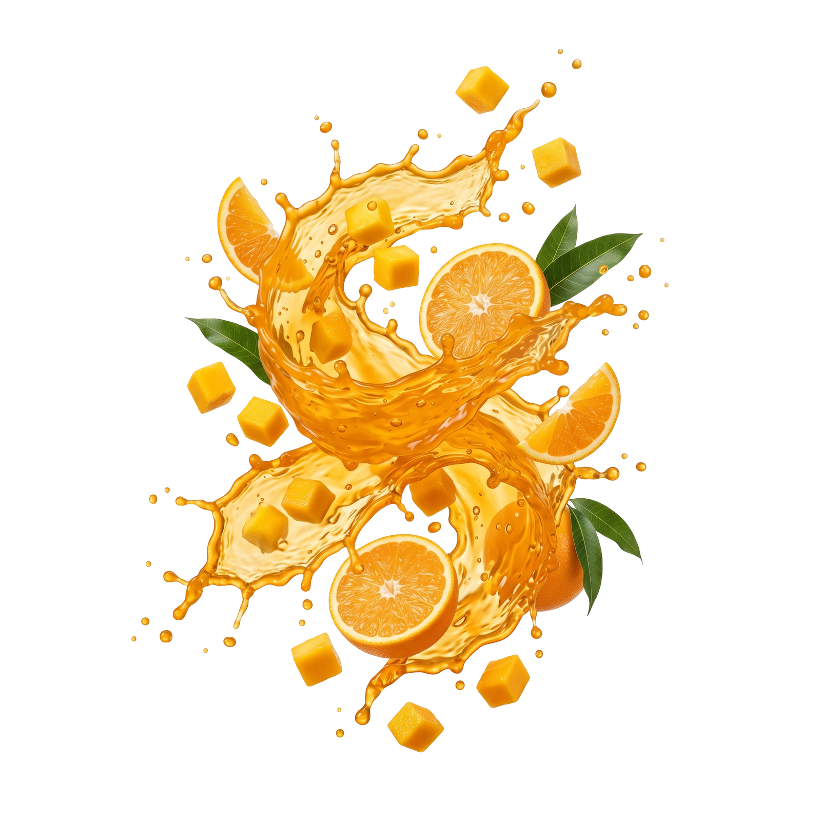 Orange Juice Splash Fruit Slice Isolated on Transparent Background