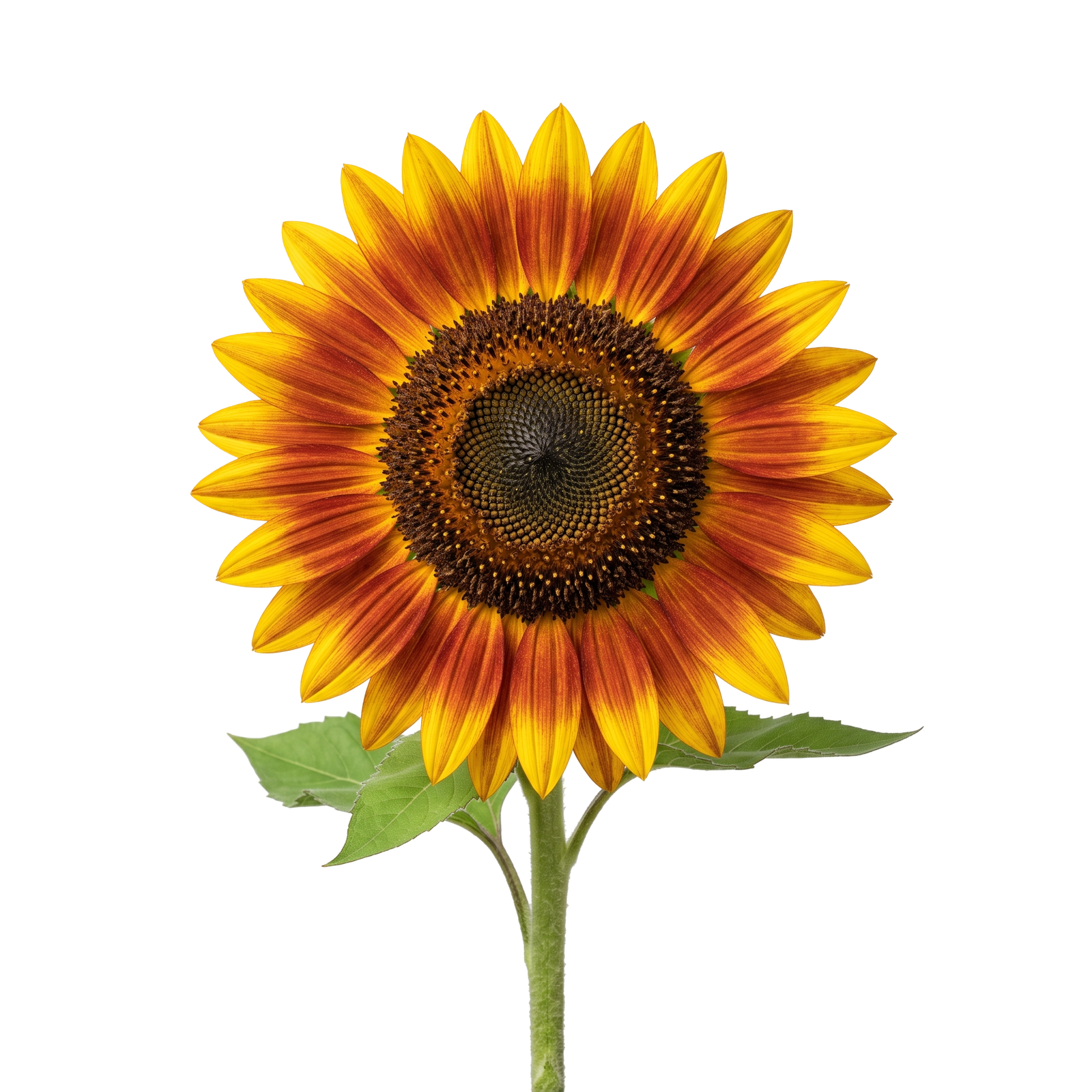 Orange Yellow Sunflower Bloom Isolated on Transparent Background