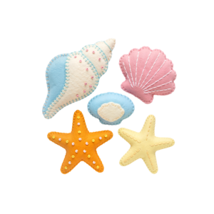 Pastel Seashells and Starfish Set Transparent Background