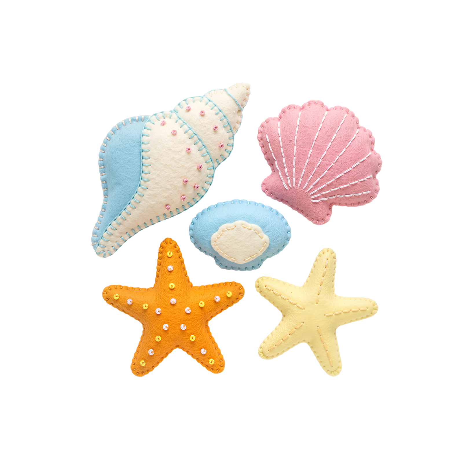 Pastel Seashells and Starfish Set Transparent Background
