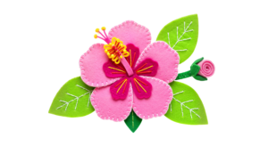 Pink Hibiscus Flower with Leaves Transparent Background