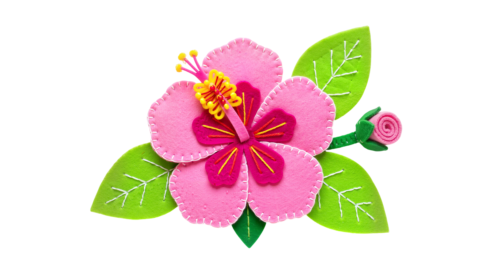 Pink Hibiscus Flower with Leaves Transparent Background