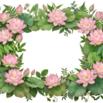 Pink Water Lily Lotus Flower Frame Border Transparent Background