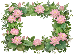 Pink Water Lily Lotus Flower Frame Border Transparent Background