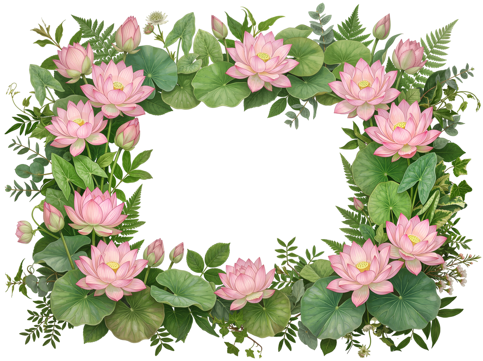 Pink Water Lily Lotus Flower Frame Border Transparent Background