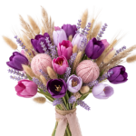 Purple Tulips and Dried Wheat Flowers Bouquet Transparent Background