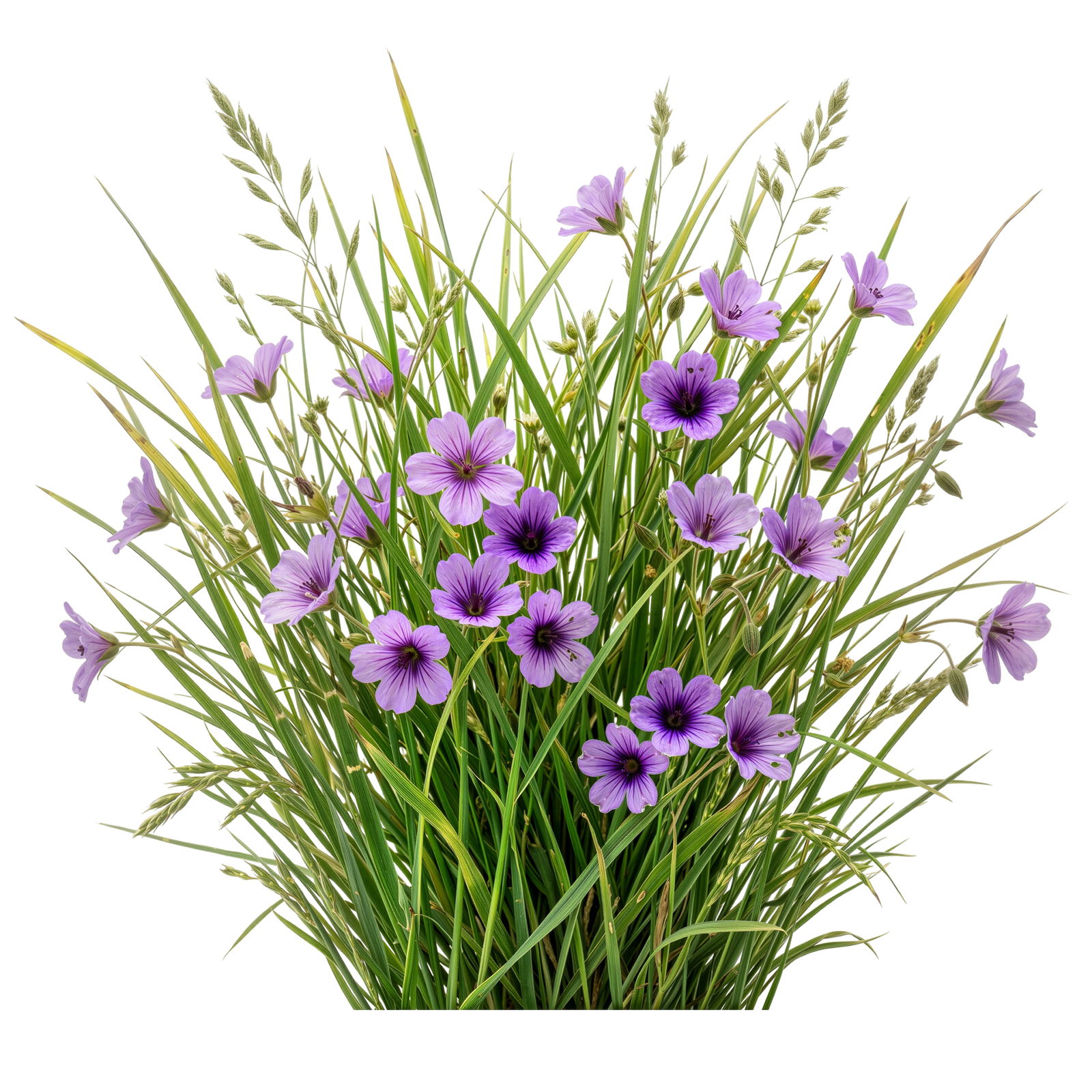 Purple Wildflowers and Green Grass Bush Bouquet Transparent Background