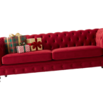 Red Velvet Chesterfield Sofa With Gift Boxes Isolated