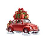 Red Vintage Car Carrying Christmas Gifts on Roof