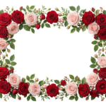 Red and Pink Roses Flower Rectangular Frame Border Transparent Background