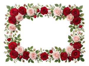 Red and Pink Roses Flower Rectangular Frame Border Transparent Background