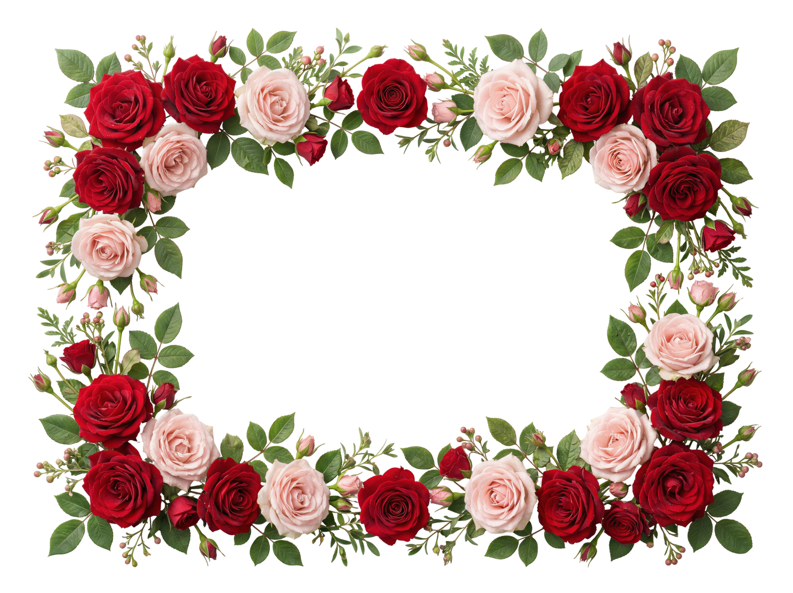 Red and Pink Roses Flower Rectangular Frame Border Transparent Background
