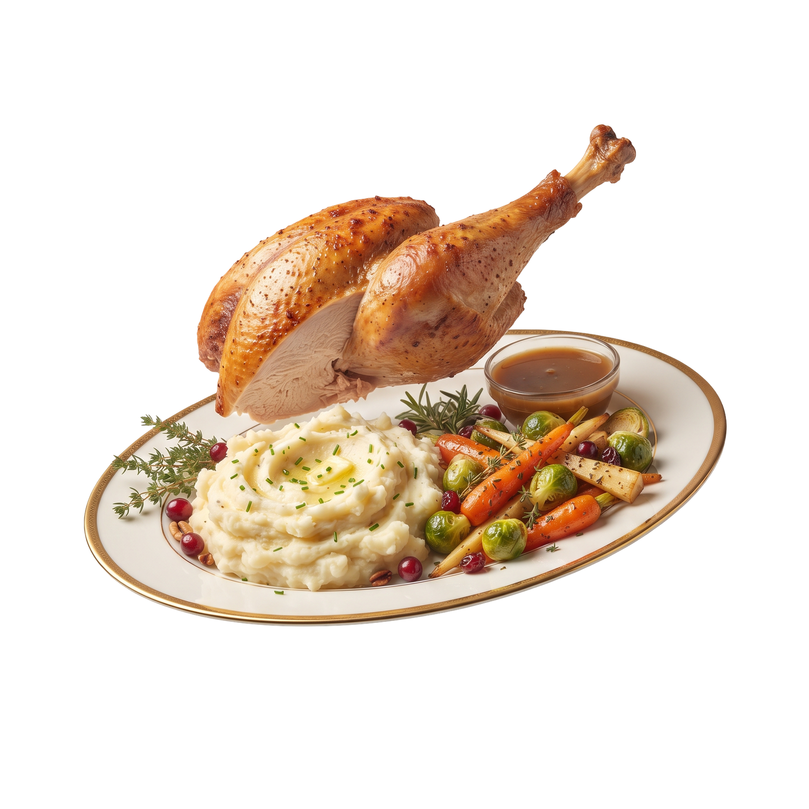 Roasted Turkey Dinner Platter Isolated on Transparent Background
