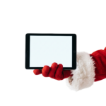 Santa Claus Hands Holding Blank Digital Tablet Screen