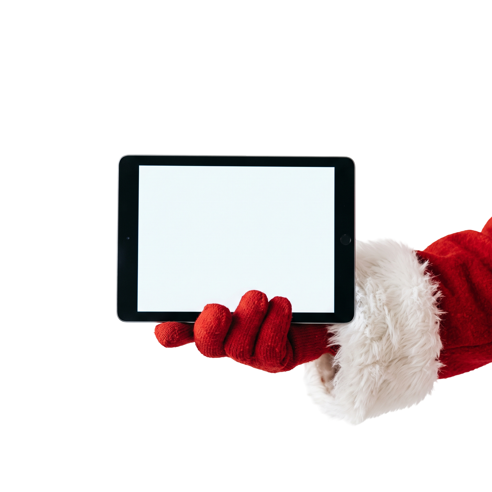 Santa Claus Hands Holding Blank Digital Tablet Screen