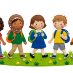 School Children Group Walking with Backpacks Transparent Background