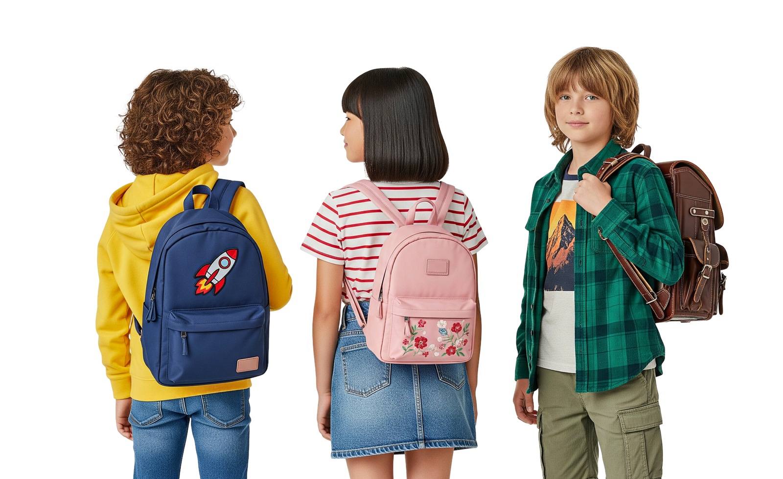 School Children Standing Together Wearing Backpacks Education Back to School