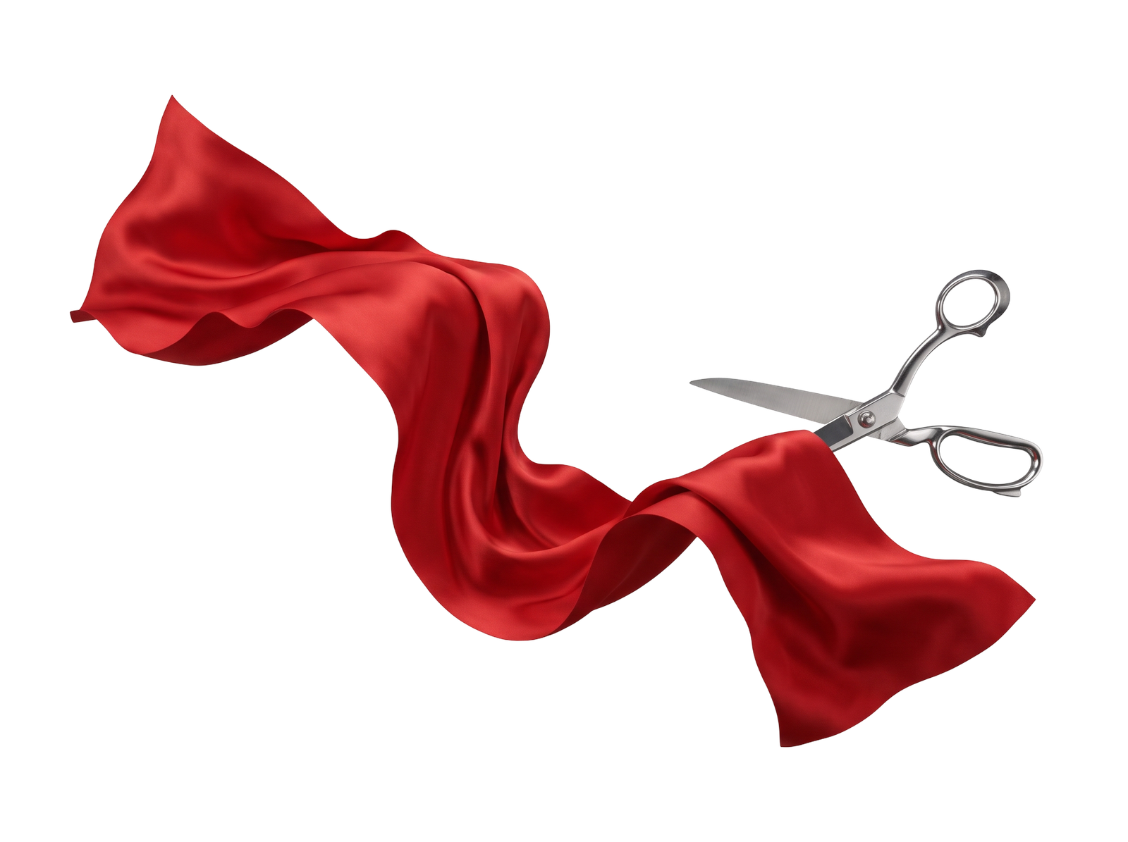 Scissors Cutting Red Ribbon Grand Opening Isolated