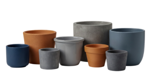 Set of Clay Ceramic Flower Pots Isolated