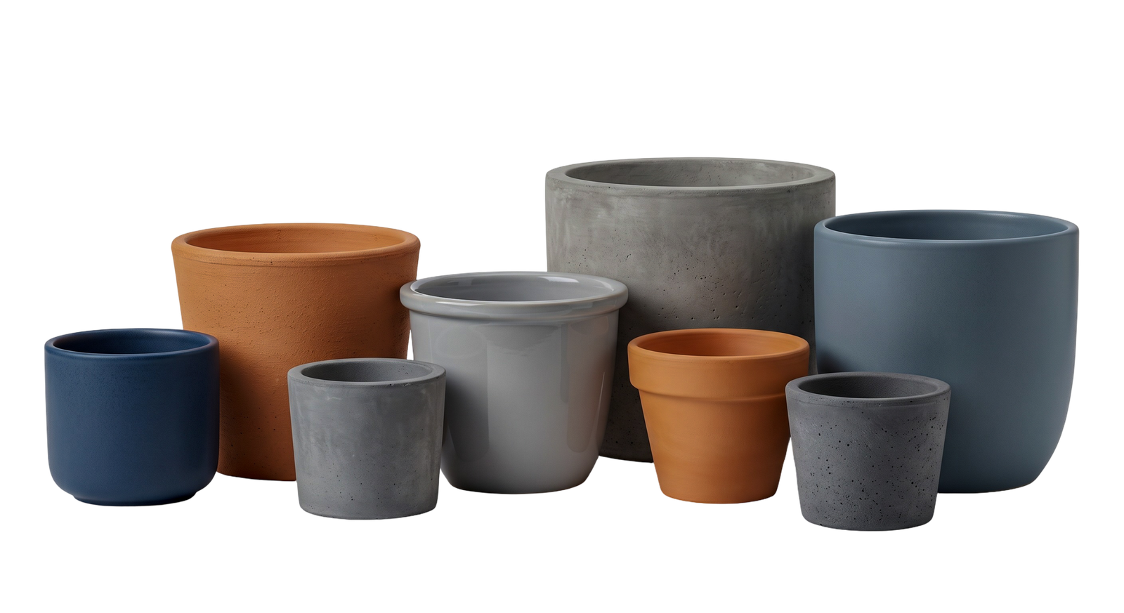 Set of Clay Ceramic Flower Pots Isolated