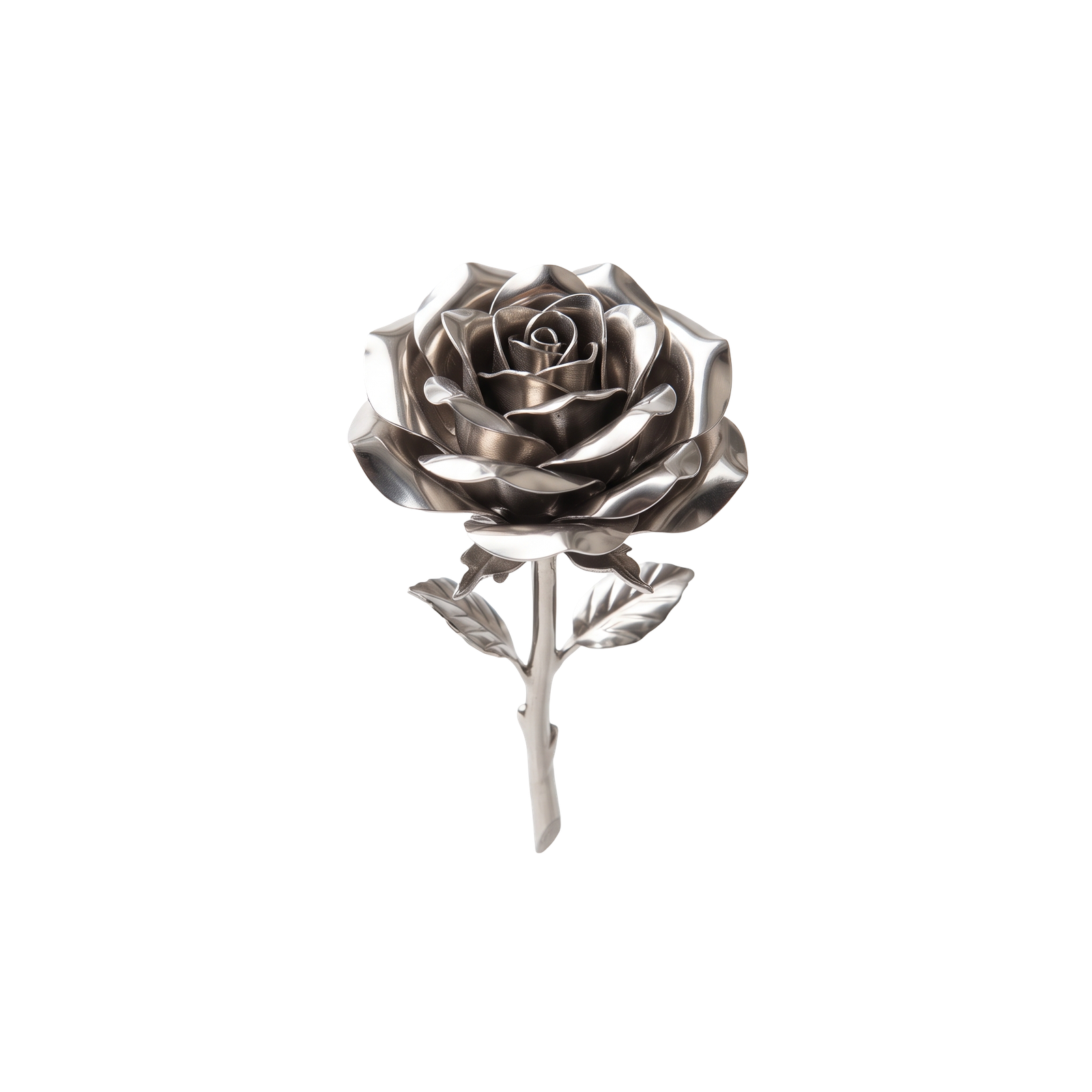 Single black rose with detailed petals, isolated on white.