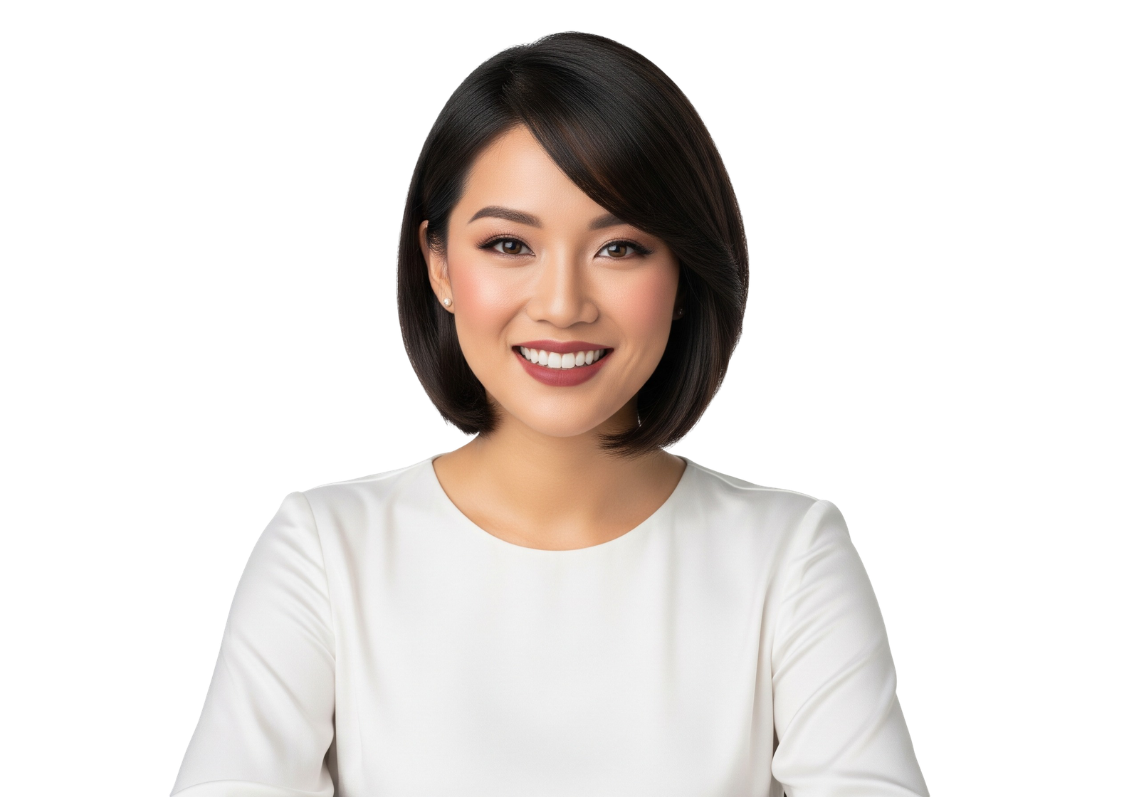 Smiling Asian Woman Portrait White Shirt Isolated