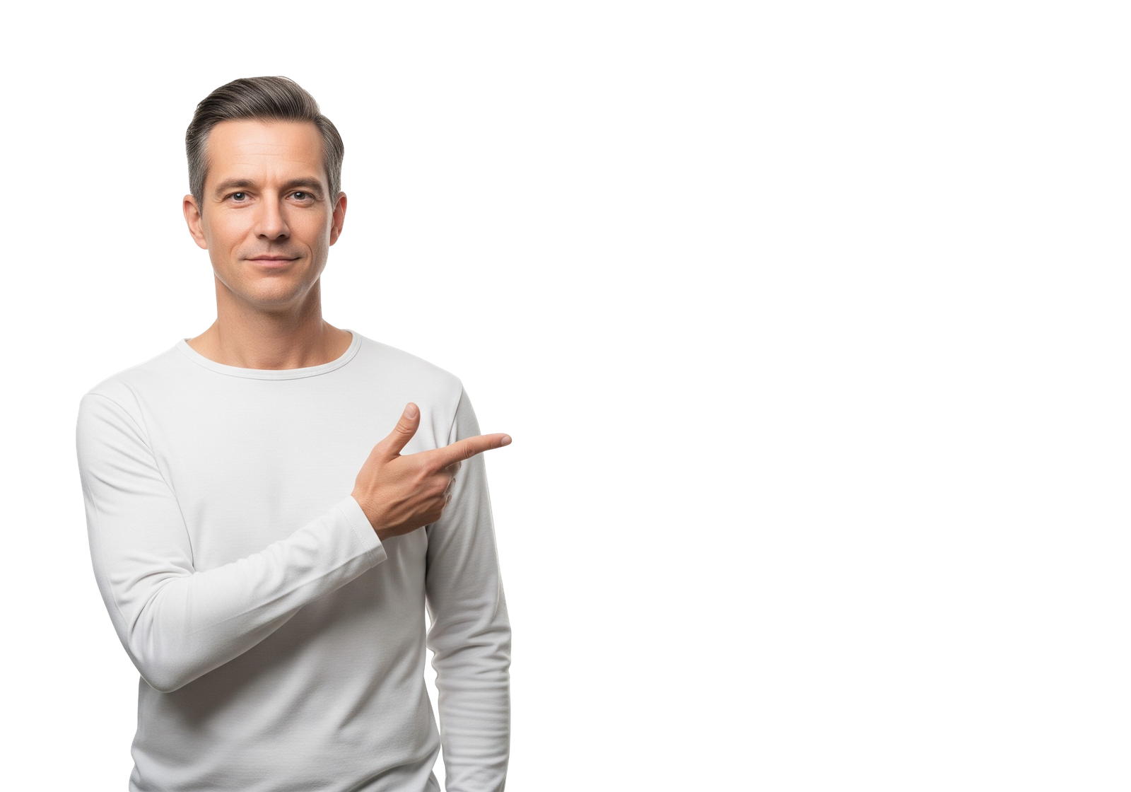 Smiling Man Pointing Finger Aside Isolated