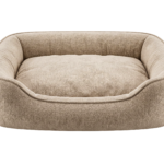 Soft Beige Plush Pet Dog Bed Cushion Isolated