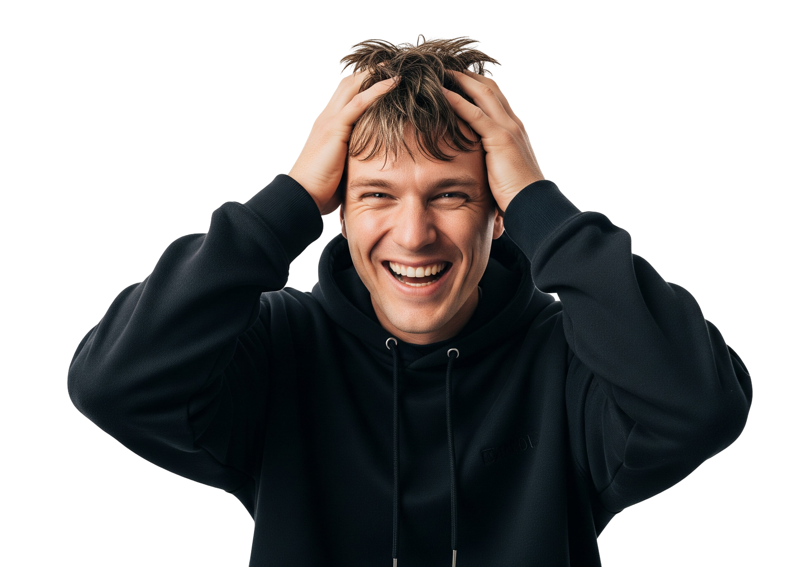 Stressed Man Holding Head in Despair Transparent Background
