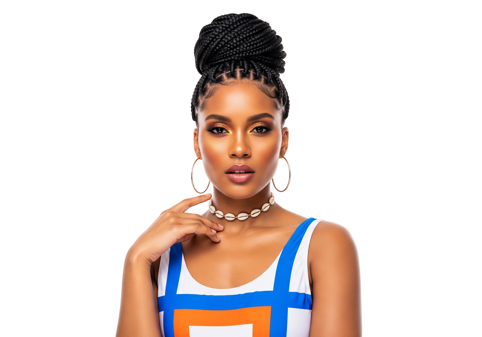 Stylish Black Woman Beauty Portrait Touching Neck Transparent Background
